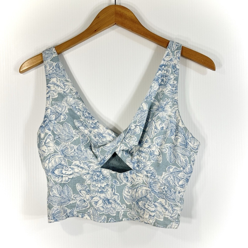 Abercrombie & Fitch Floral Crop Top Size M Cutout Twist-front Linen Cottagecore